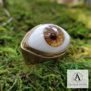 Brass, Hazel Evil Eye Hand Blown Glass Ring